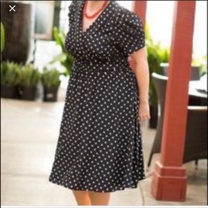 Navy dress with white polka dots
